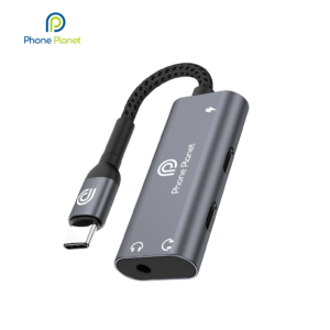 PhonePlanet PP-EC-CCCAUX-15-GY USB-C to 3.5mm Audio & Charging Adapter Cable – PD 60W Fast Charge, Type-C Audio RockStar, 15cm
