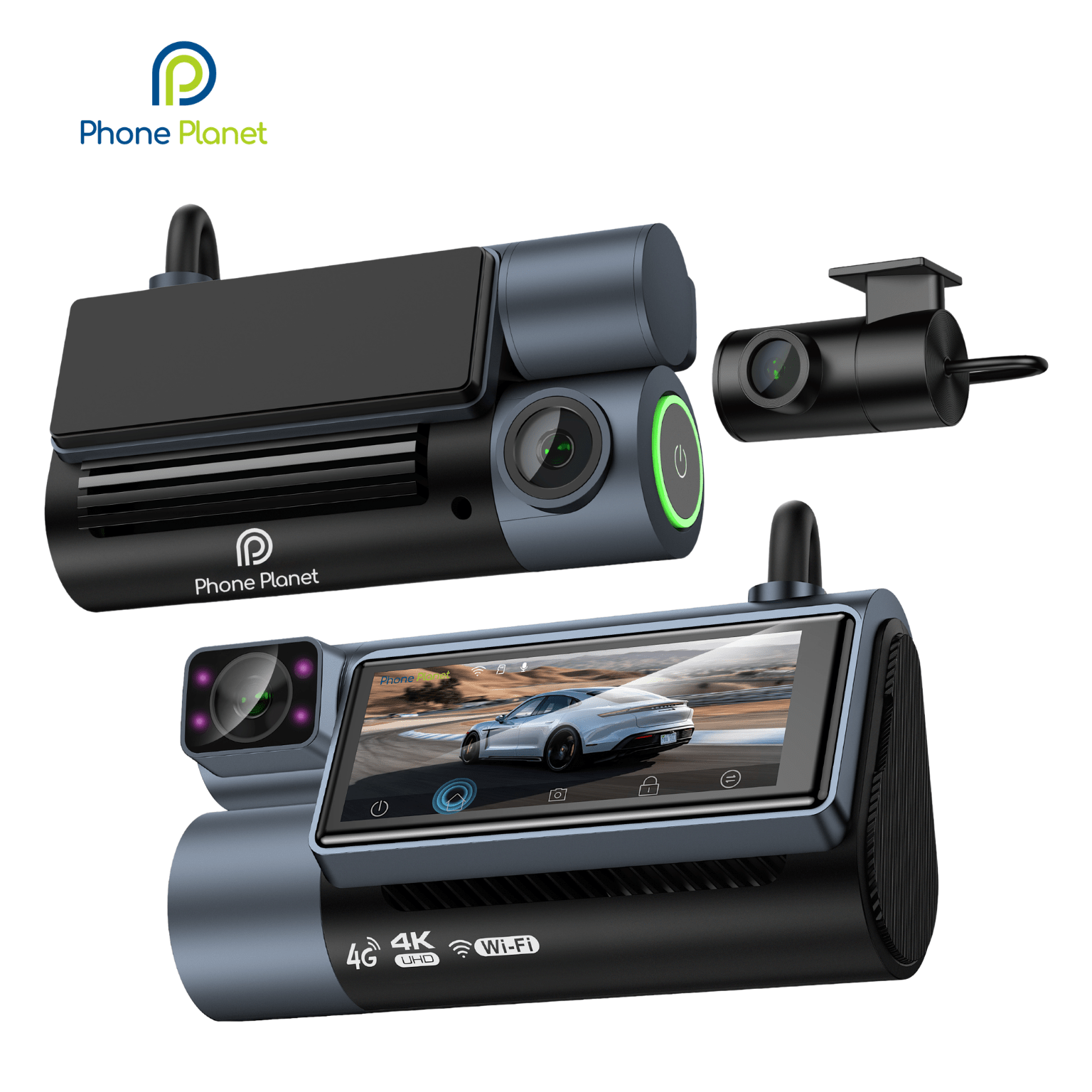 Phone Planet PP-DC07 4G & WiFi Car Dash Cam – 4K+1080P Dual Camera, 3.7" Touchscreen, GPS, 4G Live Broadcast